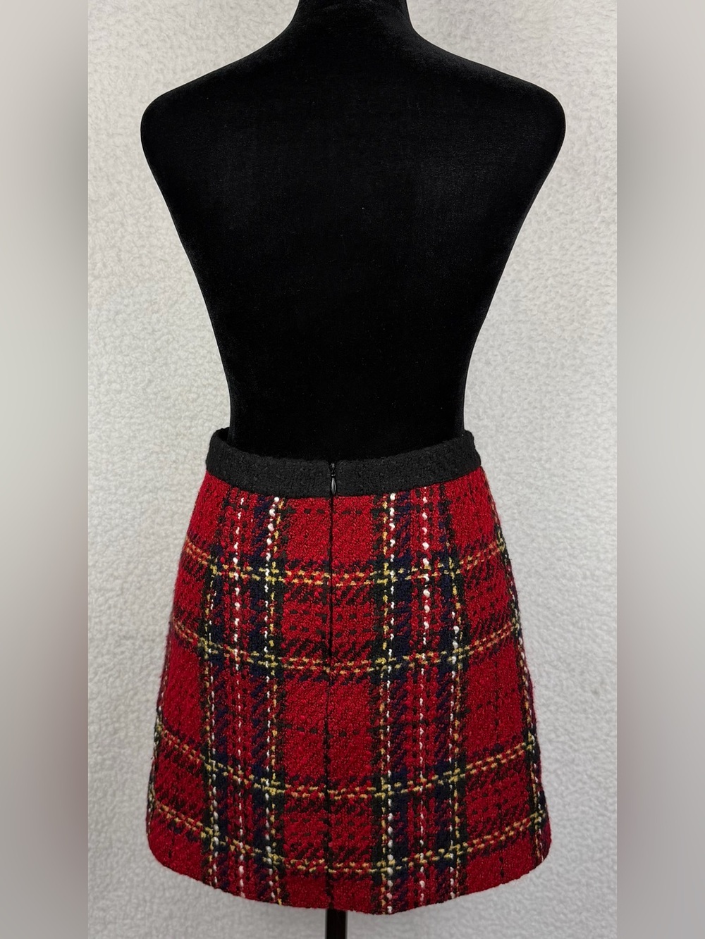 ZARA • Red/Black Tartan Plaid Tweed Mini Skirt, XS - Picture 8 of 16
